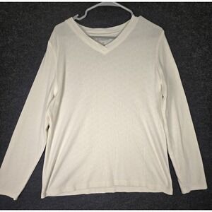 Pendleton Men's White V-Neck Long Sleeve Thermal Knit Shirt Size XL 100% Cotton